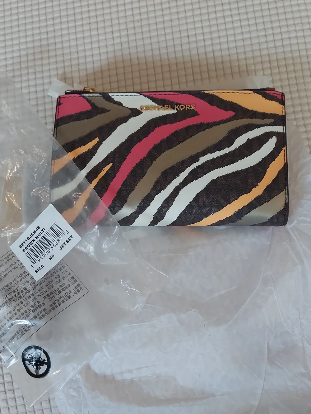 Michael Kors Multicolor Zebra Print Continental Wallet/Wristlet/Phone Holder